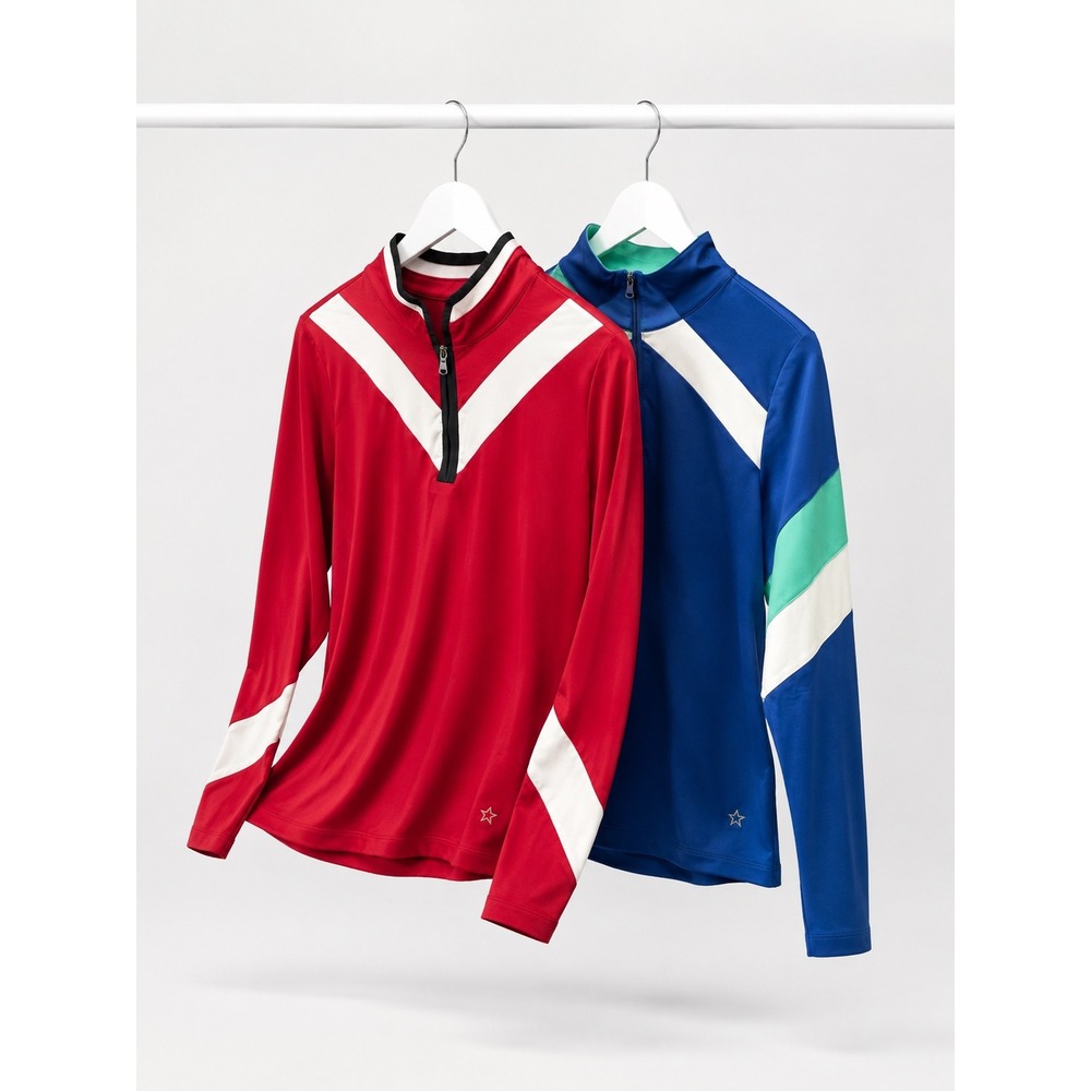Lohla Sport Womens Quarter Zip Long Sleeve Golf Top Bundle Red Blue Small 2PK
